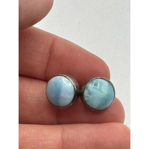 Larimar & Sterling Silver Round Stud Earrings - Picture 4 of 4